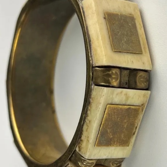 Vintage Bone & Brass Statement Bangle | African Geometric Bracelet | Handcrafted - Picture 5 of 6